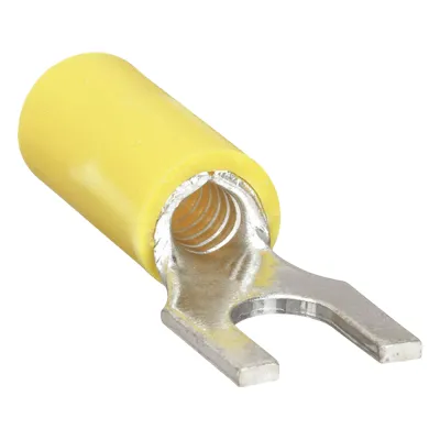 Terminal tipo horquilla ( espada ) aislada / 12 - 10 AWG / Amarillo / Paquete de 25 piezas.
