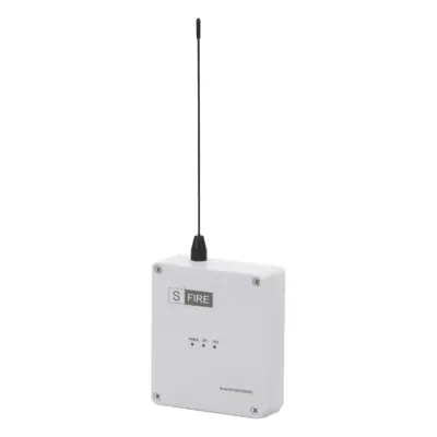 Transmisor inalámbrico / Alimentado a 12Vcc / Entrada de 2 contactos secos NA / Distancia máxima de transmisión 2500 metros (Linea de vista)