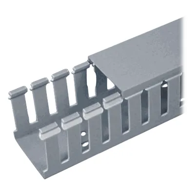 Canaleta Ranurada de PVC con Tapa, Tipo F, 32 mm de Ancho, 28.7 mm de Alto y 2 m de Largo, Color Gris