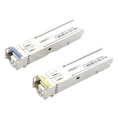 Transceptores Ópticos Industriales Bidireccionales SFP (Mini-Gbic) / Monomodo 1310 & 1550 nm / 1.25 Gbps / 1000BASE-BX / Conector LC/UPC Simplex / DDM / Hasta 20 km / 2 Piezas