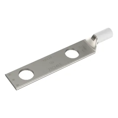 Zapata Terminal de Compresión de Barril Largo con Doble Ojillo para Tornillo 1/4" y Cable 14-10 AWG / Espaciado de 5/8".