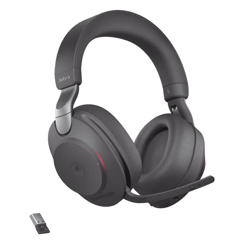 Jabra Evolve2 85, Auricular stereo versión MS con cancelación de ruido activa, dongle USB-A indicador de ocupado (Busylight)(28599-999-999)