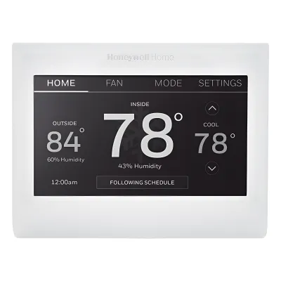 Termostato Wi-Fi con pantalla táctil a color, control remoto vía app, compatible con sistemas convencionales o bomba de calor, uso residencial y comercial ligero