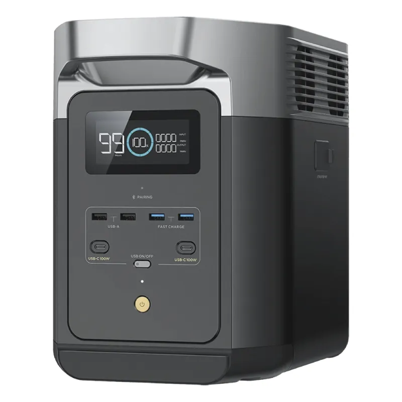 EcoFlow DELTA 2 MAX | Estación de Energía Portátil 2048Wh Litio LFP / 6 AC 2400 W (Max. 3400W) / 2 USB-C 100W / Capacidad para Aumentar Respaldo / Soporta Cargador de Coche 10A a 12.6V / Conectividad WiFi y Bluetooth (App) / Carga Sol