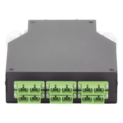 Distribuidor de Fibra Óptica para Riel Din, 6 Acopladores SC/APC Duplex Monomodo con Charola de Empalme