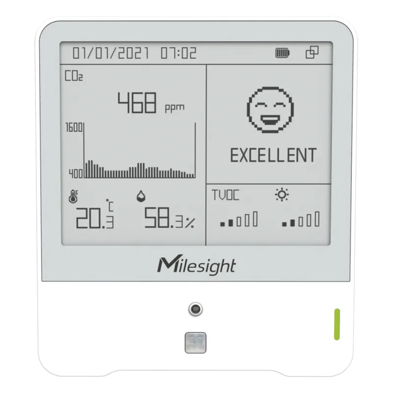 Monitor Ambiental IAQ LoRaWAN / 9 Sensores (CO2, TVOC, Temp, Hum) / Display E-ink 4.2 Pulgadas / Certificación WELL / Monitoreo para BMS y Edificios Inteligentes