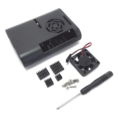 Kit Gabinete para Raspberry Pi 4 Model B / Plástico ABS / Color Negro / Ventilador / Disipadores / Incluye Desarmador