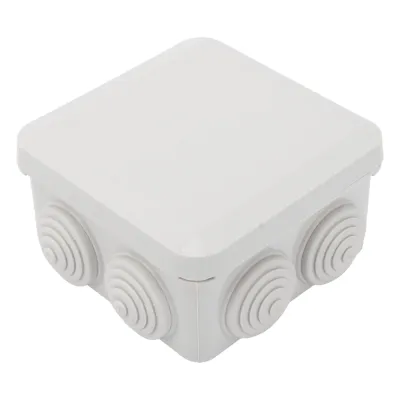 Caja Estanca, Derivación, Conexión de Plástico (89 X 89 X 50 mm) con 7 Glándulas de Goma. Para Instalaciones Comerciales, Residenciales e Industriales. Cerrado a Presión.
