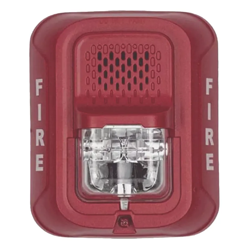 Sirena con lámpara estroboscópica de 4 hilos para pared, 12 o 24 Vcd, candela seleccionable hasta 185 cd, texto FIRE, color rojo