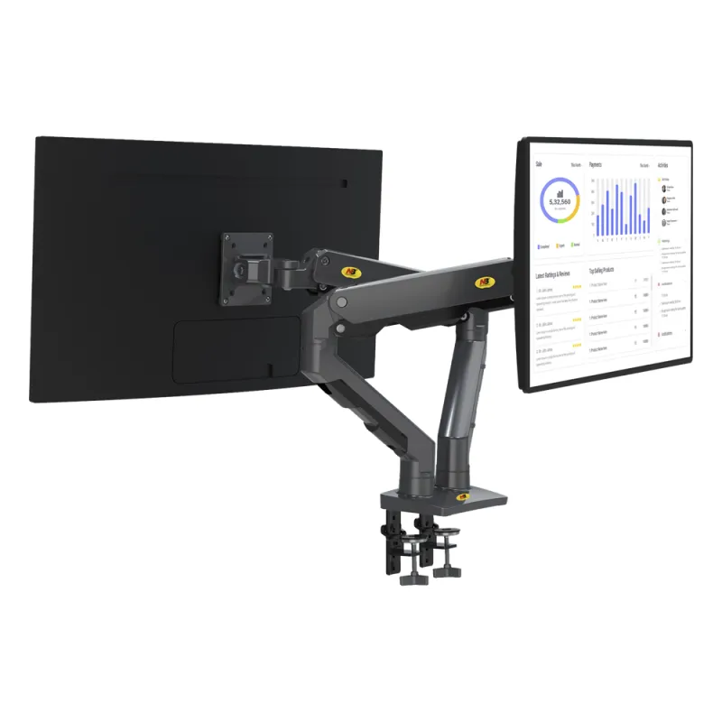 Montaje de Escritorio articulado para 2 monitores de 27-34" / Soporta hasta 16 kg por brazo/ Vesa 75 x 75 / 100 x 100 / Acero / Giro: 360°