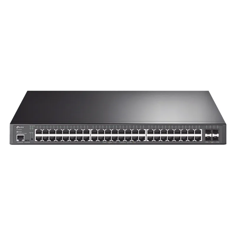 Switch L2+ Omada PoE+ / 48 Puertos PoE+ 10/100/1000 Mbps / 4 Puertos SFP+ 10G / 2 Puertos Consola (RJ45 y microUSB) / Administración Centralizada Omada o Stand-Alone / Multicast IGMP / Calidad de Servicio / Presupuesto PoE 500W / Montaje en Rack