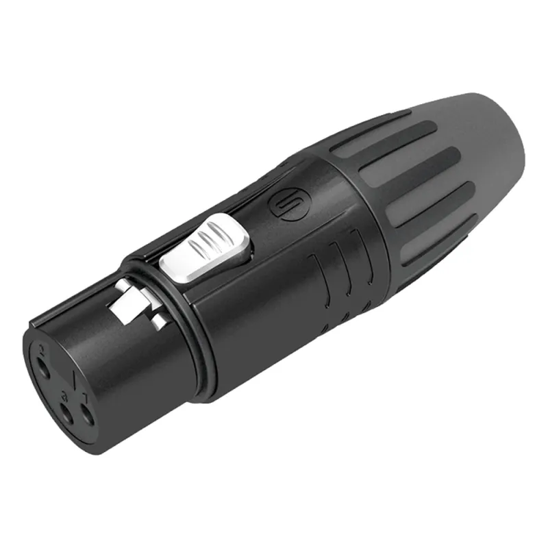 Conector XLR hembra | Carcasa Enchapada en Negro | Contactos Enchapados en Plata |