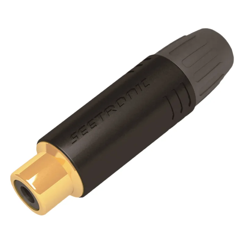 Conector Hembra RCA | Carcasa Enchapada en Negro | Contacto Enchapado en Oro | Cable OD 3.5-6.5mm