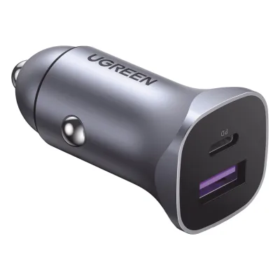 Cargador de Auto 30W | 2 Puertos USB-A y USB-C | Carga Rápida | Compatible con Vehículos de 12 y 24 VCD | PD3.0, QC4.0, SCP, PPS | Indicador Led | Diseño Compacto | Chip Inteligente | Caja de Aluminio