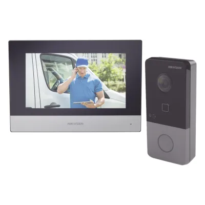 Kit de Videoportero IP Poe Estandar con llamada a App de Smartphone (HikConnect) / Apertura con tarjeta MIFARE / Frente de calle IP65 / Soporta 1 Departamento