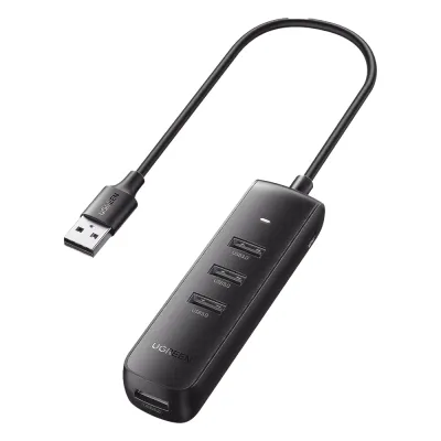 HUB USB-A 3.0 4 en 1 | 4 Puertos USB-A 3.0 (5Gbps) | Cable de 25 cm | Indicador Led | Ideal para Transferencia de Datos | Entrada USB-C para alimentar equipos de mayor consumo como discos duros | Color Negro.