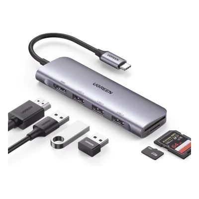HUB USB-C (Docking Station) 6 en 1 | HDMI 4K@30Hz | 3 Puertos USB 3.0 | Lector Tarjeta SD + Micro SD (TF) Uso Simultáneo | Chip de Última Generación | Potente Disipación de Calor | Caja de Aluminio.