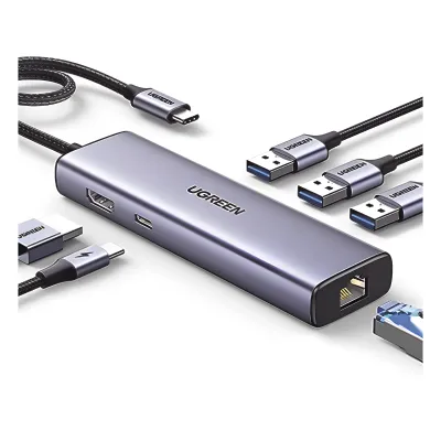 HUB USB-C (Docking Revodok) 6 en 1 | 3 Puertos USB-A 3.0 (5 Gbps) | USB-C PD 100W | HDMI 4K@30Hz | Entrada 1 RJ45 (Gigabit Ethernet) | Chip de Última Generación | Potente Disipación de Calor | Caja de Aluminio.