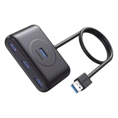 HUB USB-A 3.0 4 en 1 | 4 Puertos USB-A 3.0 (5Gbps) | Entrada USB-C (PD 5V2A) | Cable de 1 Metro | Indicador Led | Ideal para Transferencia de Datos | Entrada USB-C para alimentar equipos de mayor consumo | Color Negro.