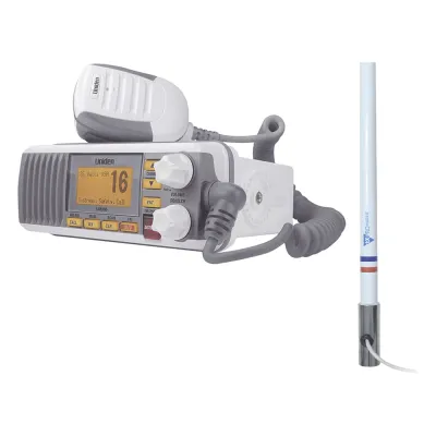 Kit de radio UM385 | mas antena marina de fibra de vidrio TX-5101-SYS fabricada en fibra de vidrio con base roscable de acero inoxidable