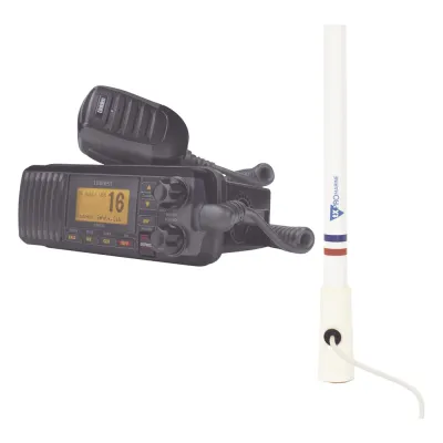 Kit de radio UM385BK | mas antena marina de fibra de vidrio TX-5206-SYS y soporte para antena 4186