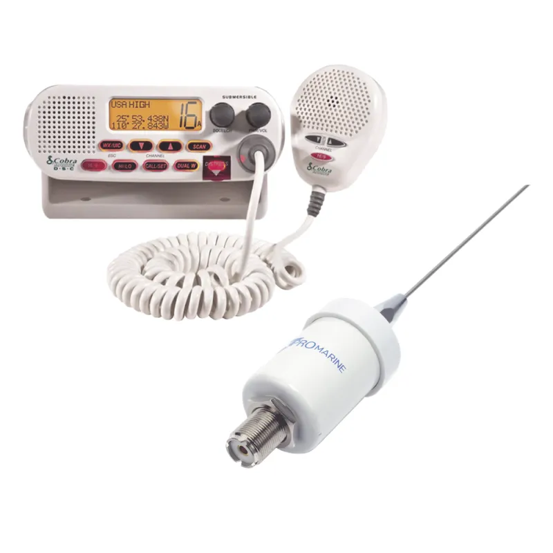 Kit de radio MRF45D | mas antena marina TX-1600-SYS. Incluye cable de 4.5 m con conectores PL-259 instalados y montaje en L