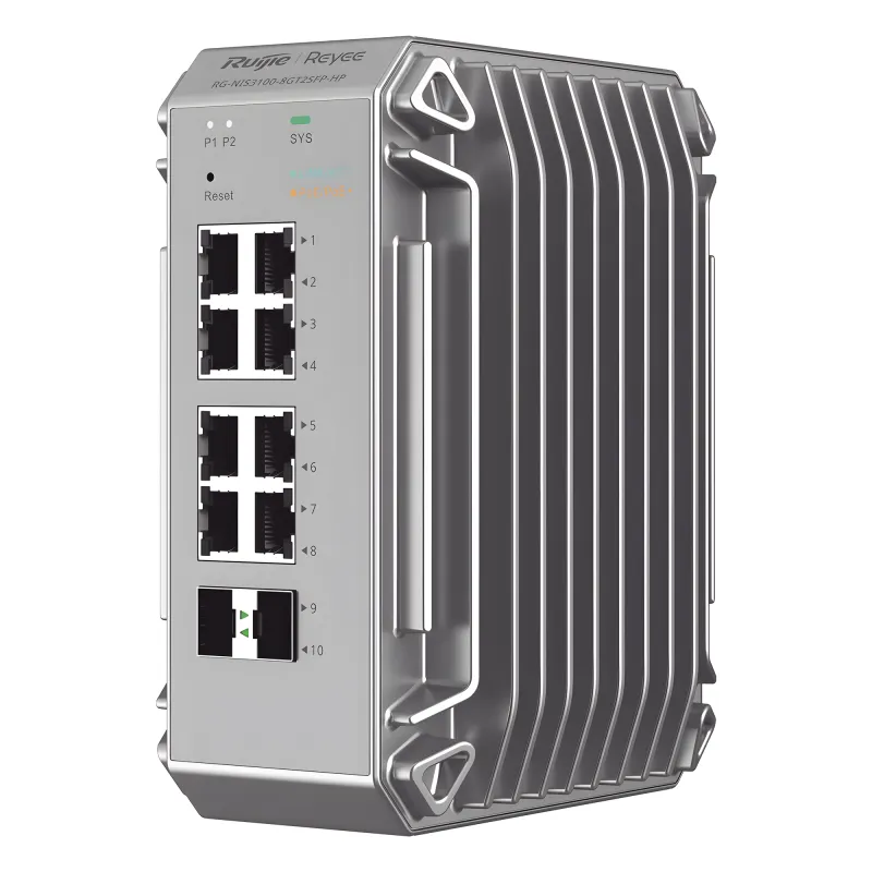 Switch Industrial PoE, Ideal para temperaturas Extremas y protección contra descargas, 8 puertos Gigabit PoE 802.3af/at + 2 SFP para fibra 1Gb, gestión gratuita desde la nube, 125w