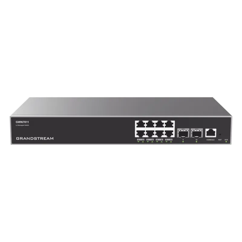 Switch Capa 3 Administrable / 8 puertos 10/100/1000 Mbps + 2 Puertos SFP+ 10 Gigabit / Compatible con GWN Cloud.