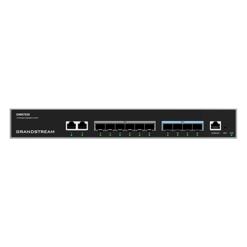 Switch de Agregación Capa 3 GWN7830 / 2 Puertos Gigabit Ethernet / 6 Puertos Gigabit SFP / 4 Puertos 10Gigabit SFP+ / QoS Integrada / Soporte IPv6 e IPv4 / Seguridad Avanzada / Stacking /