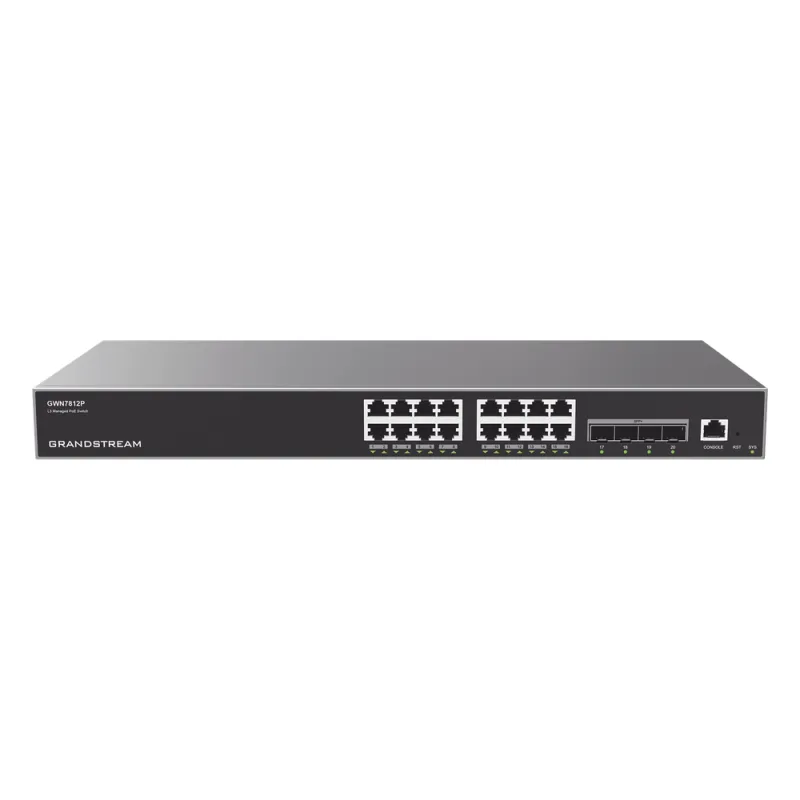 Switch Capa 3 PoE+ Administrable / 16 puertos 10/100/1000 Mbps + 4 Puertos SFP+ de 10 Gigabits / Hasta 240W / Compatible con GWN Cloud.