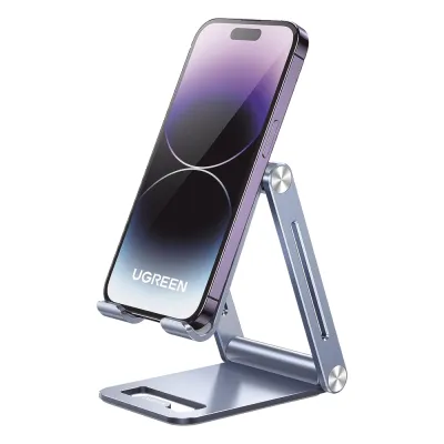 Soporte para Teléfono Celular de Aluminio / Angulo Ajustable / Amplia Compatibilidad con dispositivos de 4.7'' a 7.9'' / Antideslizante / Antiarañazos / Plegable / Color Azul