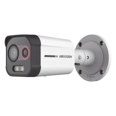 Cámara Bala IP Térmica y Óptica Biespectral / Análisis de Video (VCA) para Protección Perimetral / Clasifica Vehículo y Humano / Térmica 96 x 72 / Óptica 4 MP ColorVu / IP67 / micro SD de 256 GB/ PoE