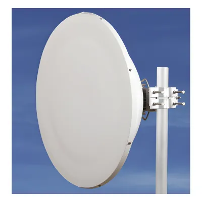 Antena direccional Alto Rendimiento / Parábola profunda para mayor aislamiento al ruido /4 ft / Guía de onda para radio B5x y C5x / Ganancia de 35 dBi / Soporte de acero inoxidable / Polaridad en 90 ° y 45 ° / Incluye montaje.