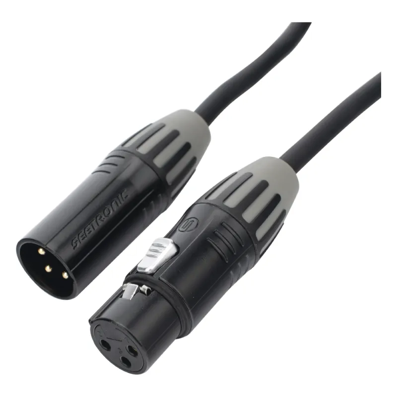 Cable XLR | 3 polos | Conector Hembra-Macho | Serie M | Carcasa Negra | Contactos Dorados | Ideal para Microfonía | Longitud 3m