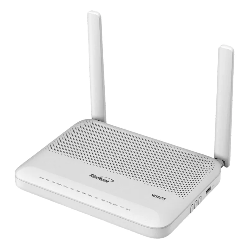 ONU GPON WiFi 6, Doble Banda (2.4/5 GHz), 2 Antenas de 5 dBi, Compatible con OLT de Terceros, 4 puertos Gigabit Ethernet + 1 POTS + 1 USB + 1 CATV (RF), conector SC/APC,(Gestión WAN desde la Interfaz de la ONU)