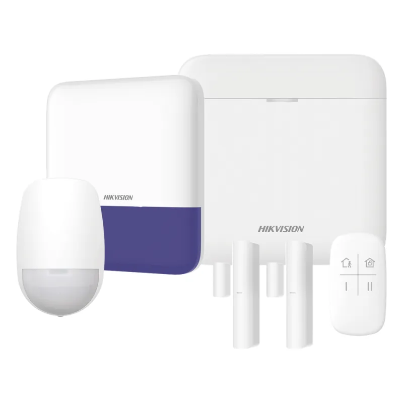 (AX PRO) KIT de Alarma AX PRO / Incluye: 1 Hub con bateria de respaldo / 1 Sensores PIR / 2 Contactos Magnéticos / 1 Control Remoto / 1 Sirena Inalambrica Exterior / WiFi / Compatible con Hik-Connect P2P