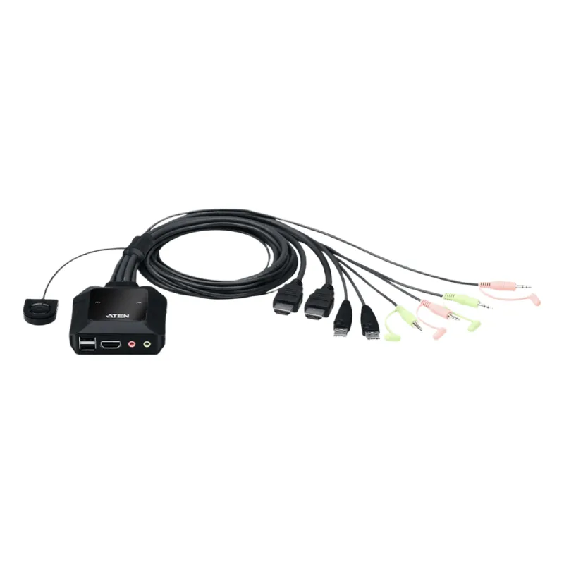 Conmutador KVM con cable HDMI 4K USB de 2 puertos con selector de puerto remoto | 4096x2160 @ 60Hz (4K DCI) | HDCP 2.2 | Jack 3.5mm (Audio/Micrófono) | Conecta y controla 2 equipos con un solo monitor, teclado y mouse