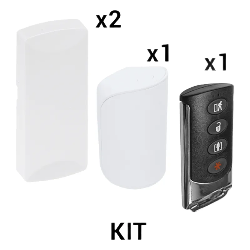 KIT Básico Sensores Inalámbricos - Incluye 2 Contactos Magnéticos, 1 PIR y 1 Llavero - Compatibles con Paneles DSC 433 MHz