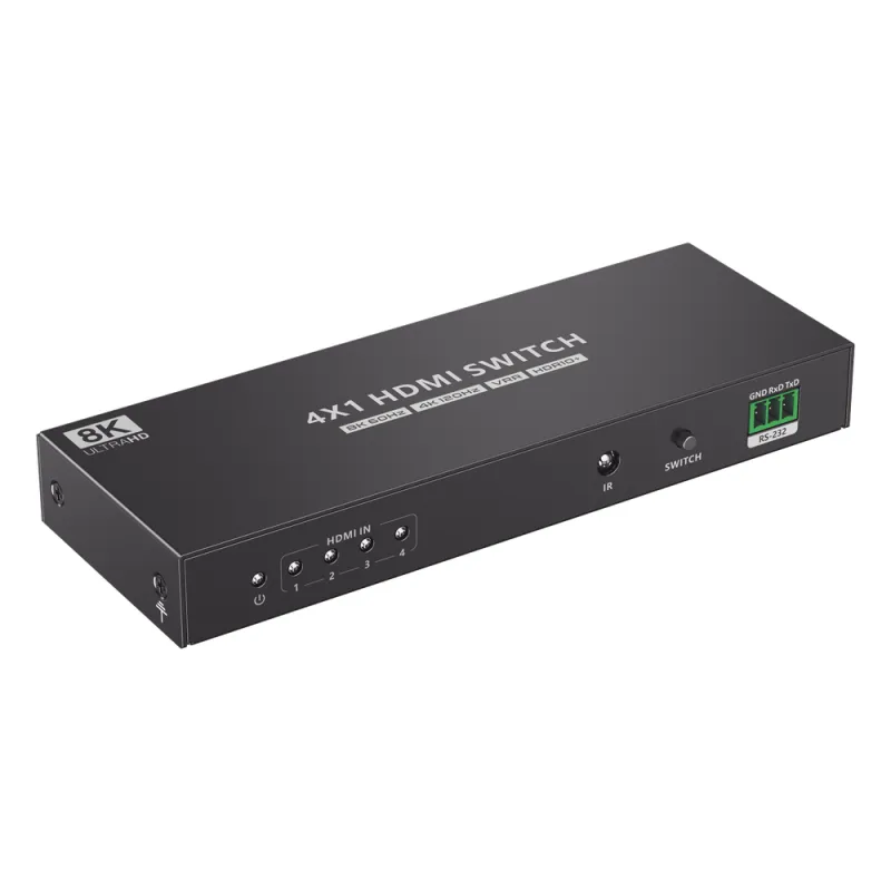 Switch Conmutador HDMI 4X1 | 4 Entradas 1 Salida | Velocidad de trasmisión 48 Gbps | Resolución 8K | Salida de audio | HDCP 2.3