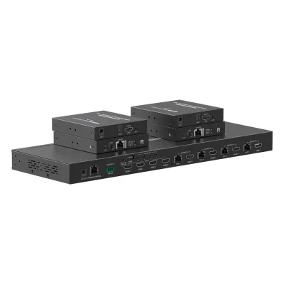 MATRICIAL Y EXTENSOR DE VIDEO HDMI 4 x 4 / 4 Entradas HDMI / 4 Salidas HDMI Loop / 4 Salidas RJ45 para Extender la señal 70 metros por salida /4K / Conmutación por RS232, Control Remoto o Ethernet.