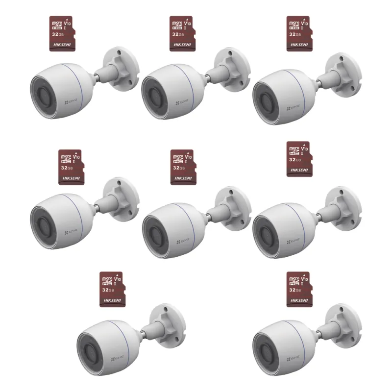 Kit de Camaras WiFi, Incluye 8 Piezas CS-H3C y 8 Piezas HS-TF-E1/32G / Detección de Movimiento