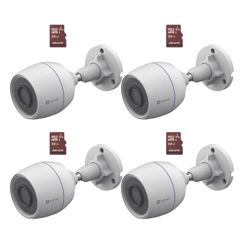 Kit de Camaras WiFi, Incluye 4 Piezas CS-H3C y 4 Piezas HS-TF-E1/32G / Detección de Movimiento
