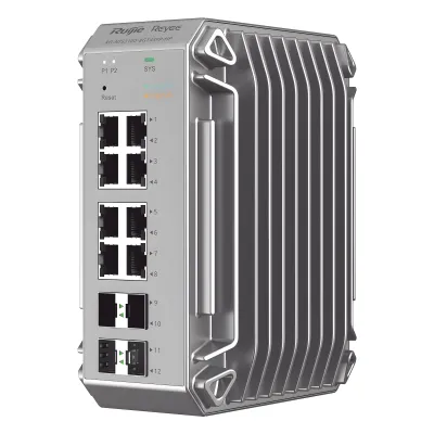 Switch Industrial PoE, Ideal para temperaturas Extremas y protección contra descargas, 8 Puertos Gigabit PoE 802.3 af/at, 4 Puertos SFP Administrable Cloud