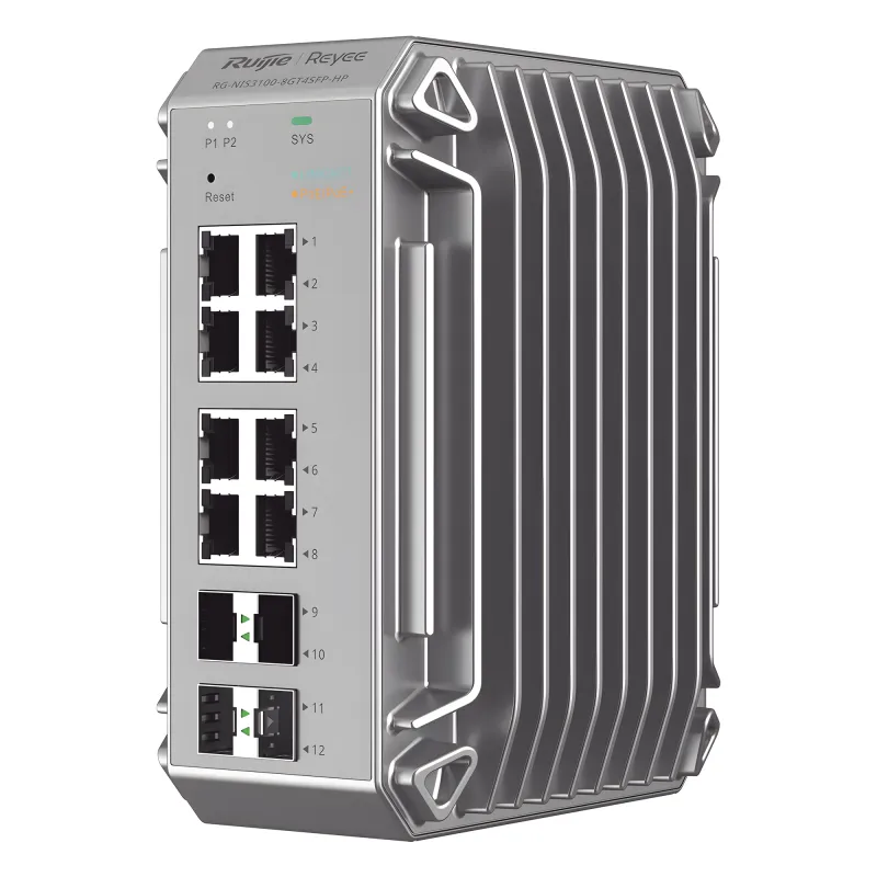 Switch Industrial PoE, Ideal para temperaturas Extremas y protección contra descargas, 8 Puertos Gigabit PoE 802.3 af/at, 4 Puertos SFP Administrable Cloud