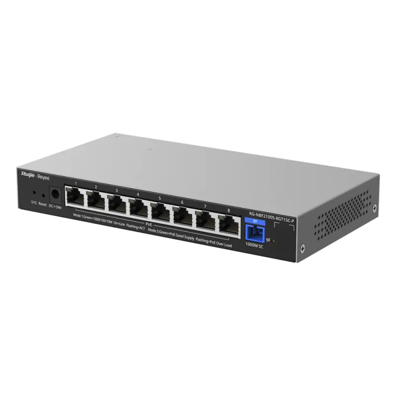 e-Lighten ONU / Switch PoE+ Hibrido, Capa 2 con un Puerto PON 1G SC/UPC y 8 Puertos Ethernet PoE+ 1G hasta 120 Watts y 100 Clientes