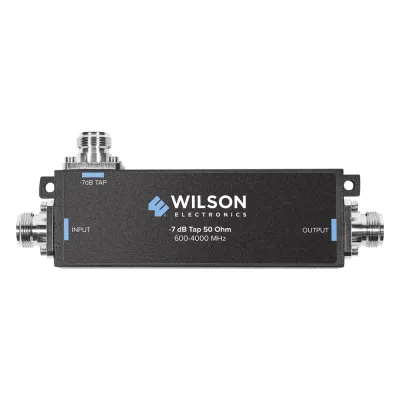 Separador TAP -7 dB con rango de frecuencia de 575 a 6000 MHz. Ideal para separar la antenas a diferentes longitudes de cable coaxial. 50 Ohm con conectores N Hembra.