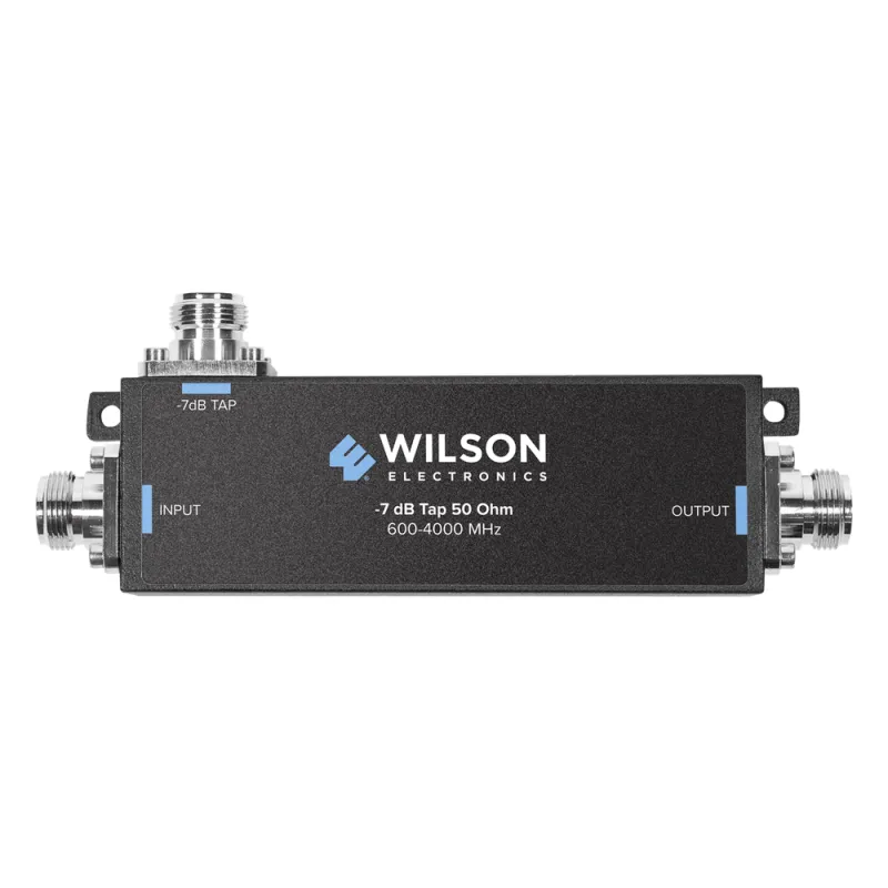 Separador TAP -7 dB con rango de frecuencia de 575 a 6000 MHz. Ideal para separar la antenas a diferentes longitudes de cable coaxial. 50 Ohm con conectores N Hembra.