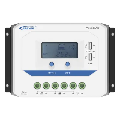 Controlador Solar PWM / 60A / 12/24V/36/48V / Doble USB / Pantalla LCD / Tierra Positivo Común
