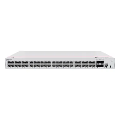 Switch de Distribución/Core Gigabit Administrable PoE Capa 3 / 48 puertos 10/100/1000 Mbps (PoE) / 4 Puertos 10GE SFP+ Uplink / ERPS / Rutas Estáticas / iStack / PoE Perpetuo / 380W / Administración Nube Gratis