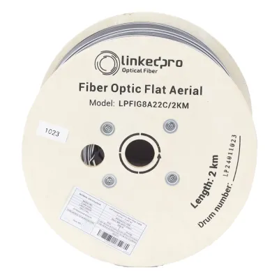 Carrete de 2 Kilómetros (6561.68 Pies) de Fibra Óptica Aérea Mini Figura 8 G.657A2 Tipo Drop Plana, Monomodo de 2 Hilos (Bifibra), Color Negro, (No Soporta Conectores Mecánicos)